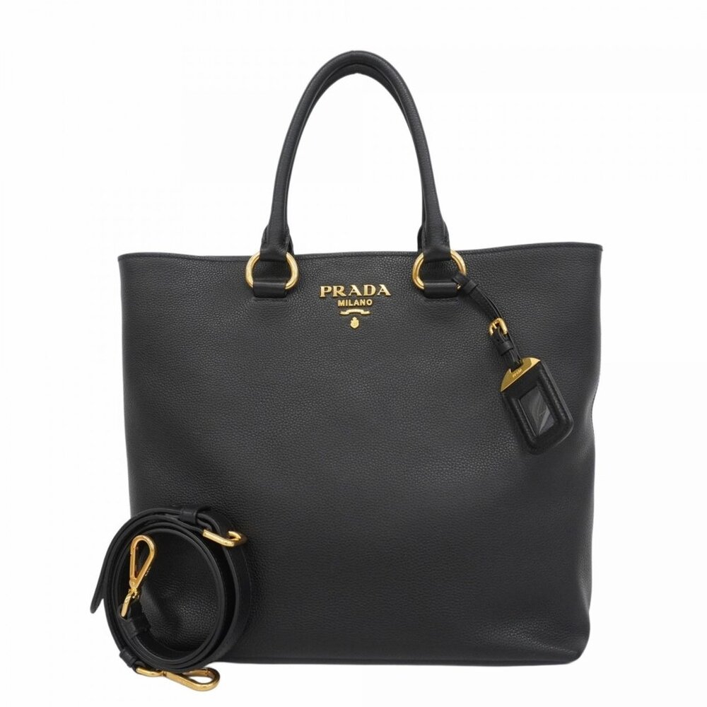 PRADA Black Leather Tote Bag with Gold Hardware - Picture 2 of 11